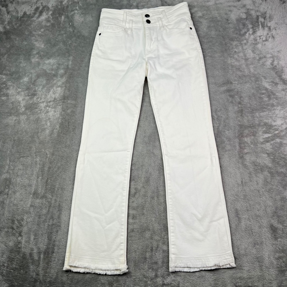 FRAME‎ Le Crop Mini Boot Jeans Womens 25 White Solid Stretch Raw Hem Denim